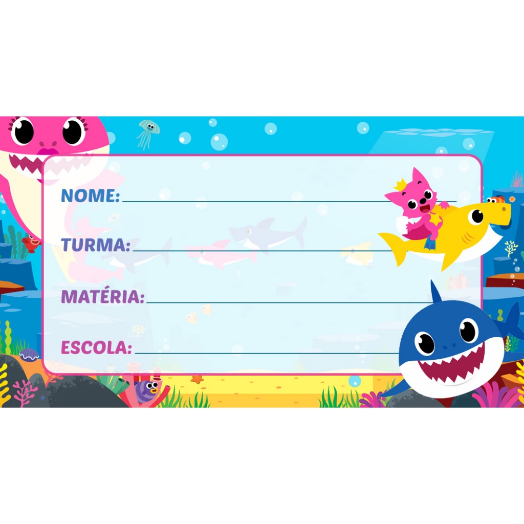 20 Etiqueta Escolar - BABY SHARK 2025 KIT COM 20 ADESIVOS ESCOLAR DO BABY SHARK 8X5