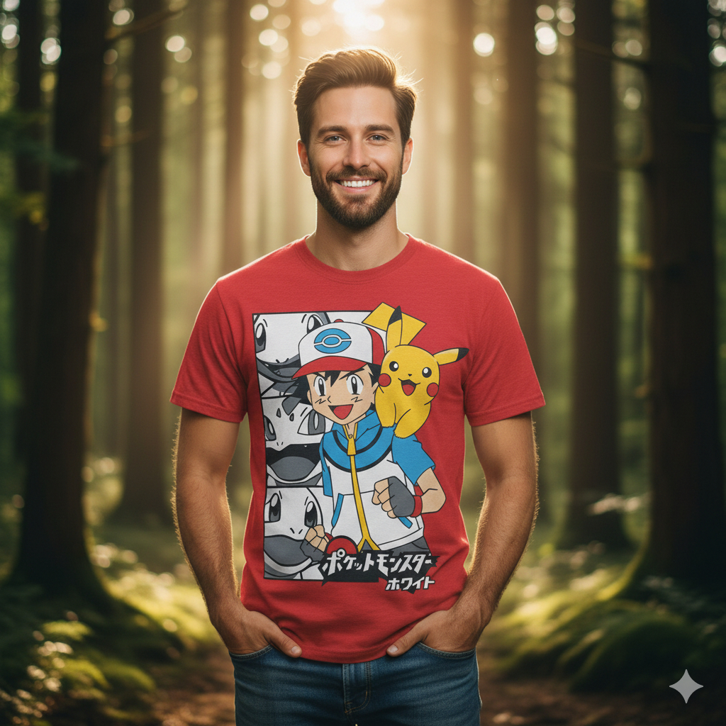 Camiseta algodao infantil Juvenil e Adulto Pokemon Ash  Promocao