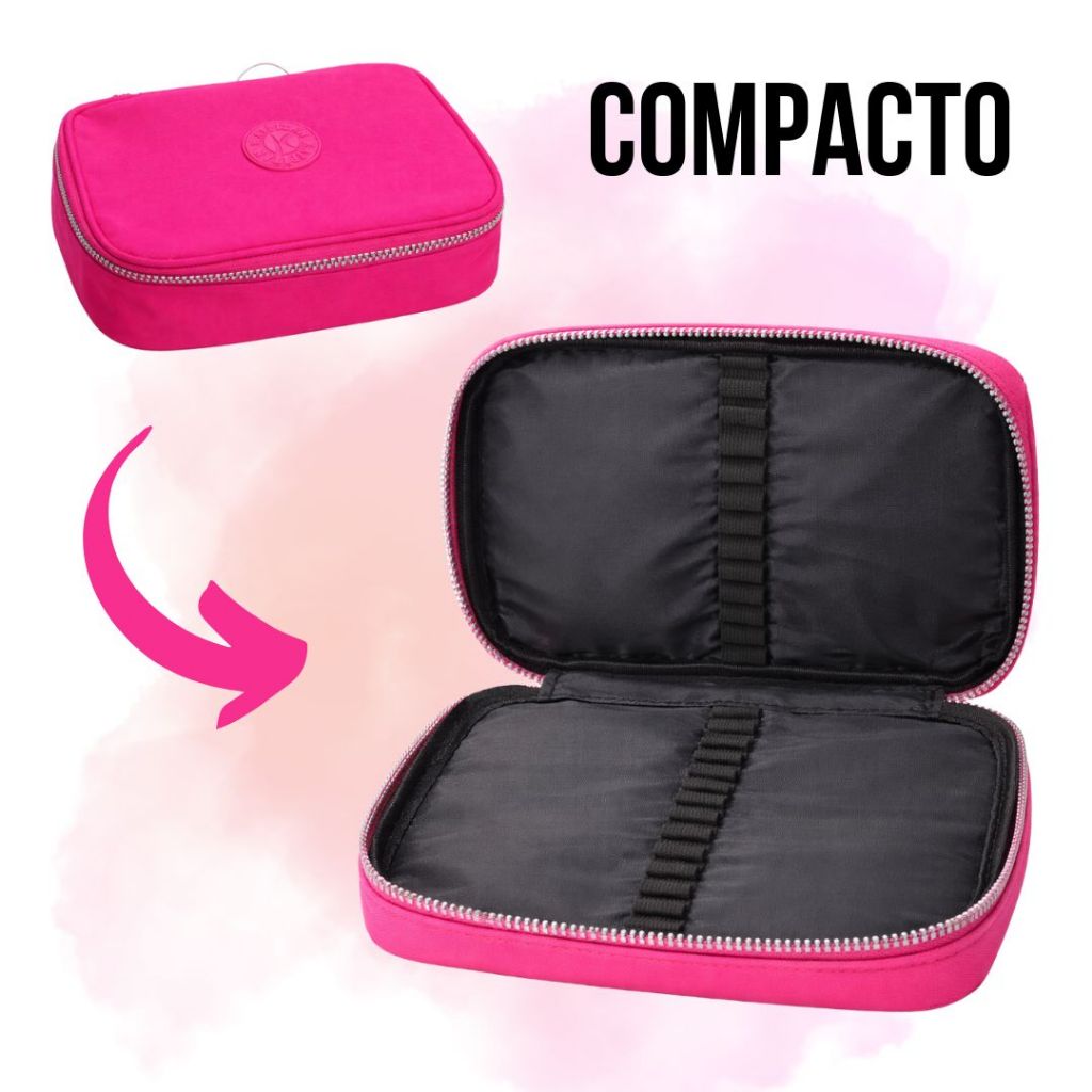 Estojo Box Grande Material Escolar Juvenil Nylon impermeável Com Divisória Colorido