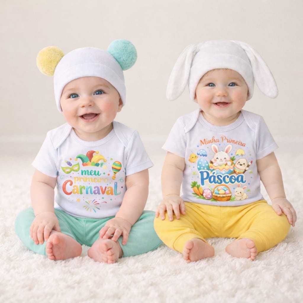 Kit Carnaval - Páscoa Roupa de Bebê Body Calça Touca Fantasia Achadinhos