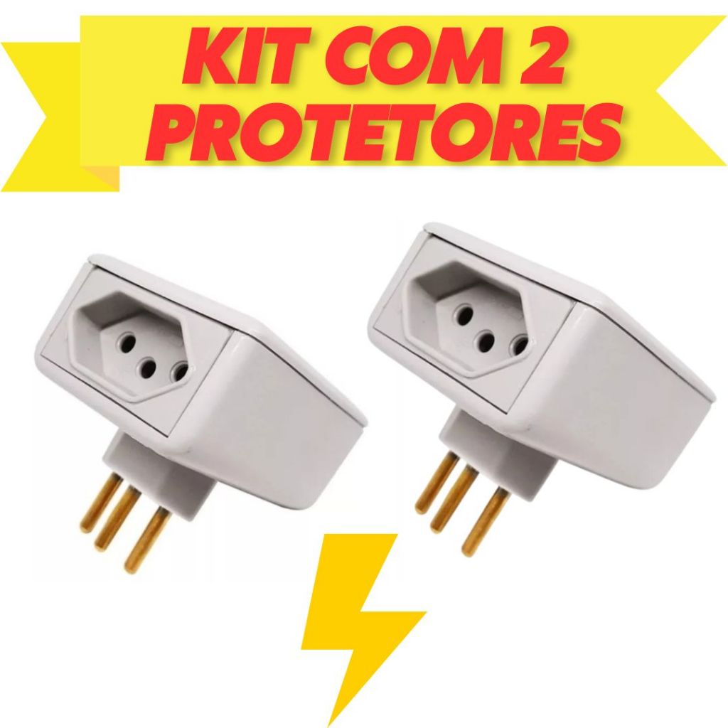 Kit com 2 Protetor Contra Raio Surtos Picos Eletro com 2 Tomadas 127v 220v 10A em Oferta na Shopee