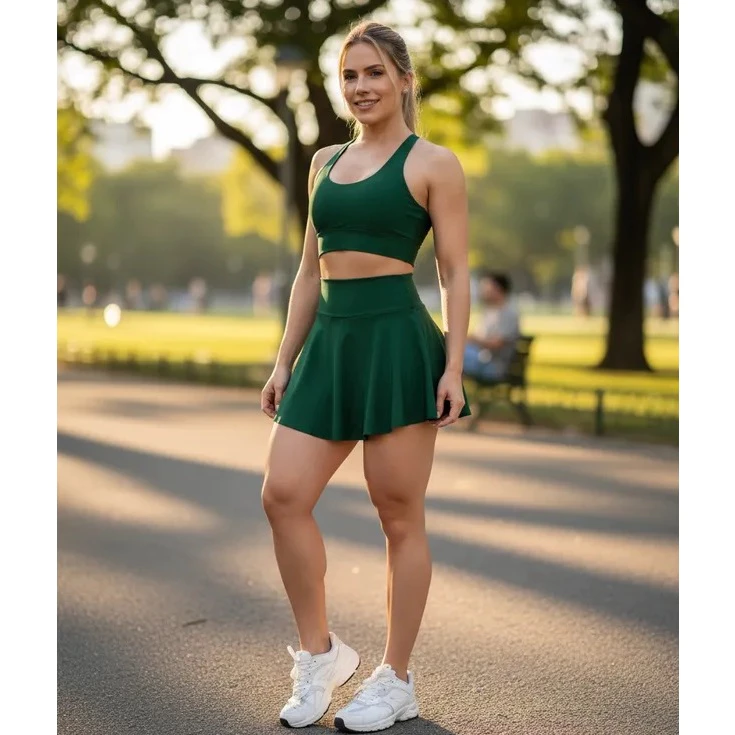 kit 2 peças Fitness Saia Short + Top em Suplex para Academia Beach Tenis — imagem 1