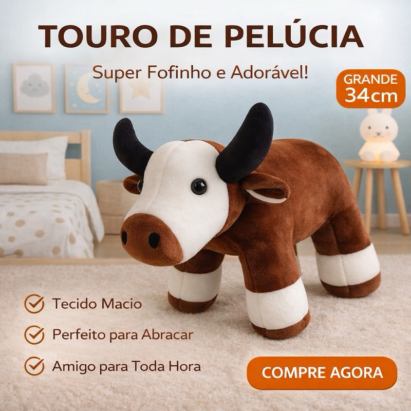 Bicho de Pelúcia Touro Boi 33cm Super Macio Presente Infantil Safari Fazendinha Decoração em Oferta na Shopee