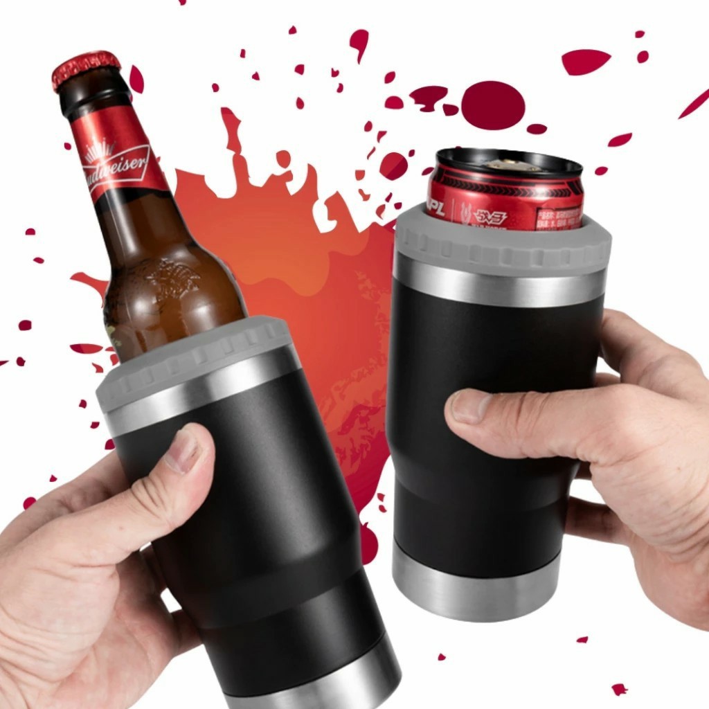 Copo Porta cerveja Garrafa Térmica Latinha De Aço 420ml com Abridor e Tampa