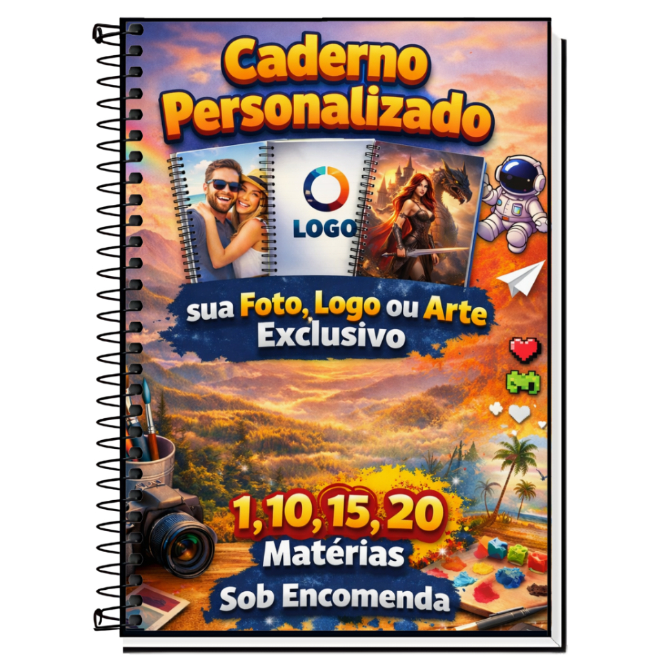 Caderno Personalizado |Foto, Logo ou Arte |Exclusivo |Capa Dura & Espiral Resistente  1,10,15,20 Matérias |Sob Encomenda em Oferta na Shopee