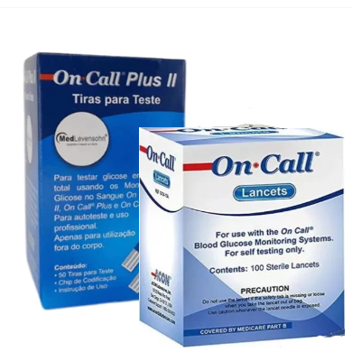 Tiras de Glicose On Call Pluss ll 50 + 50 Lancetas On call