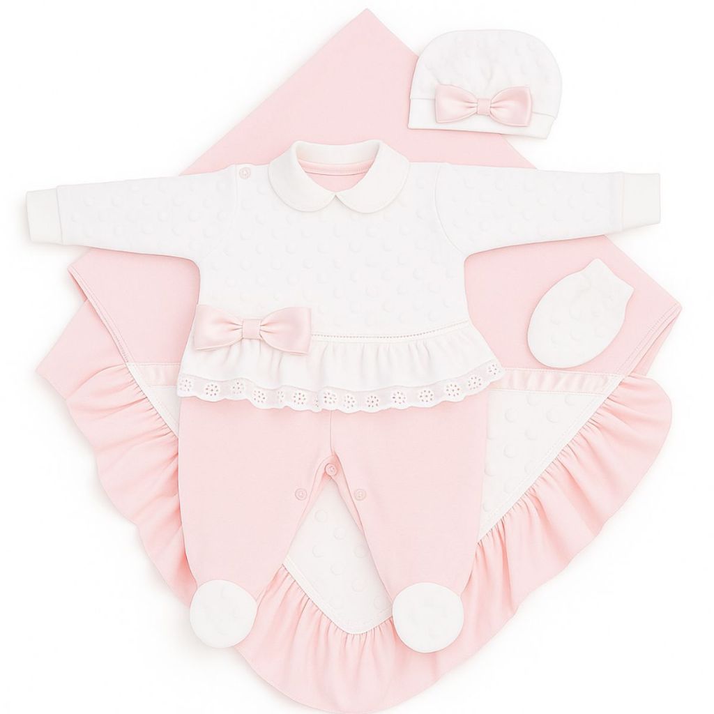 Saída Maternidade Bebê Menina Booble Soft Branca  4 Peças Quentinha Kit Maternidade Completo Feminino