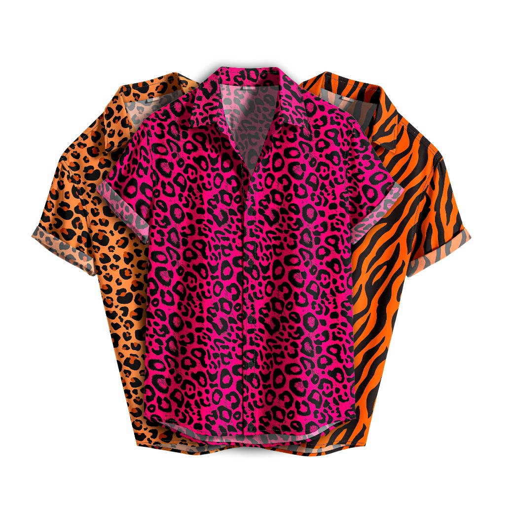 Camisa De Botão Estampada Animal Print Onça Rosa, Onça Laranja E Tigre Estilo Anos 80 [Ref-032] em Oferta na Shopee