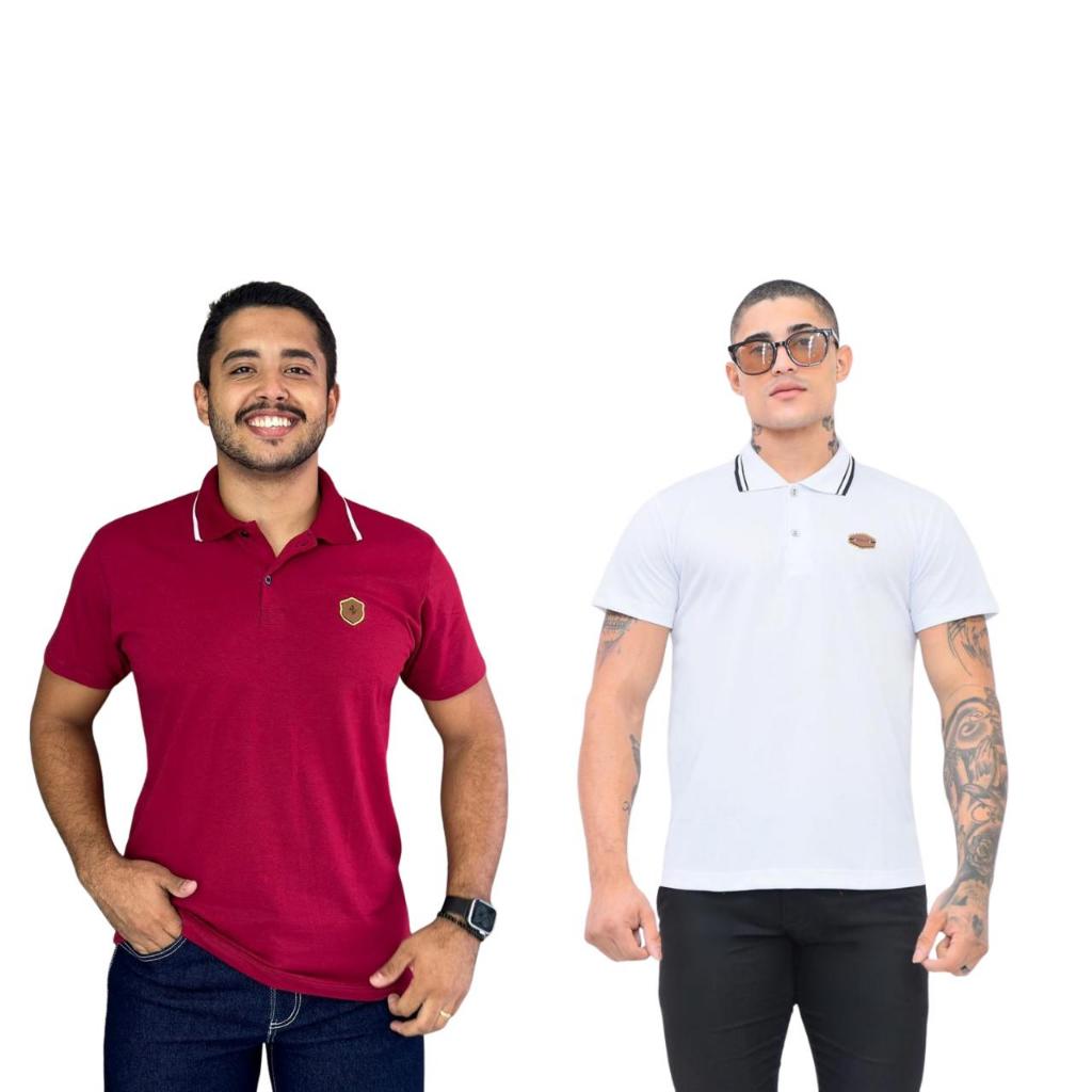 KIT 2 CAMISA CAMISETA GOLA POLO BORDADA ALGODÃO MALHA FIO 30 MANGA CURTA MODA MASCULINA PLUS SIZE ESTILO CASUAL BÁSICO