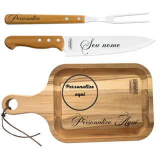 Kit Tramontina Tábua de Carne com Conjunto Faca e Garfo Churrasco Personalizado em Oferta na Shopee