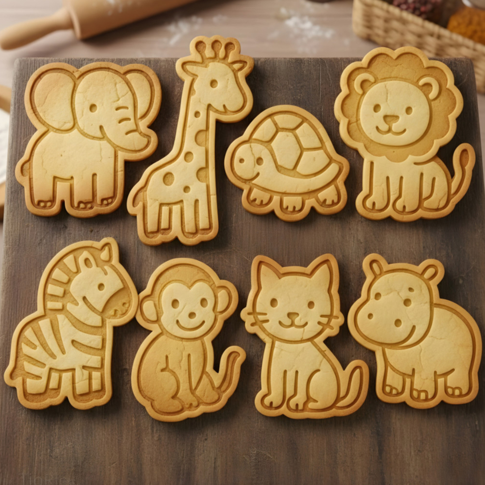 kit 8 cortador/marcador/molde tema safari para biscoitos, pasta americana e outros