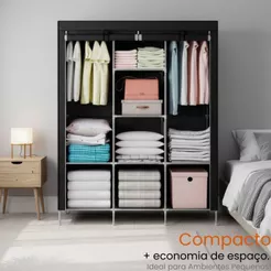 Guarda Roupa Armario Portátil com Prateleiras Capa Proteção BrinqLar
