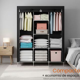 Guarda Roupa Armario Portátil com Prateleiras Capa Proteção BrinqLar
