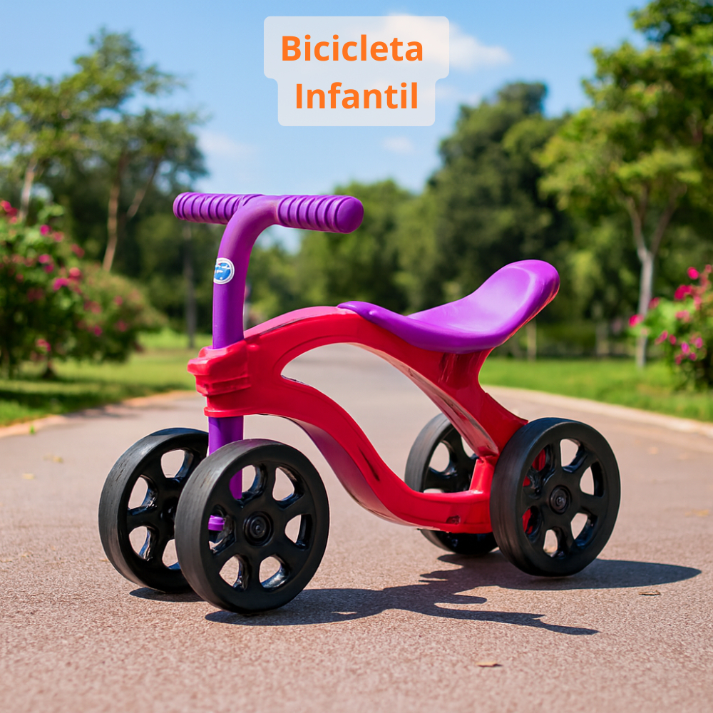 Bicicleta Infantil Equilibrio 4 Rodas Sem Pedal Rosa Desenvolvimento Motor Segurança