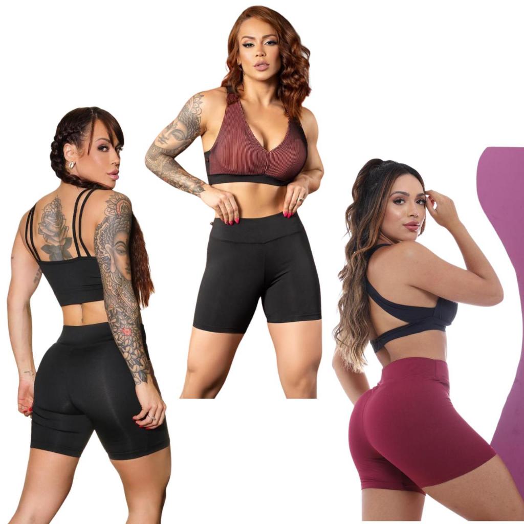 Kit 3 Bermuda suplex Academia Feminino Fitness  Lisa Básica Meia Coxa Dança  Pilates Caminhada Esporte