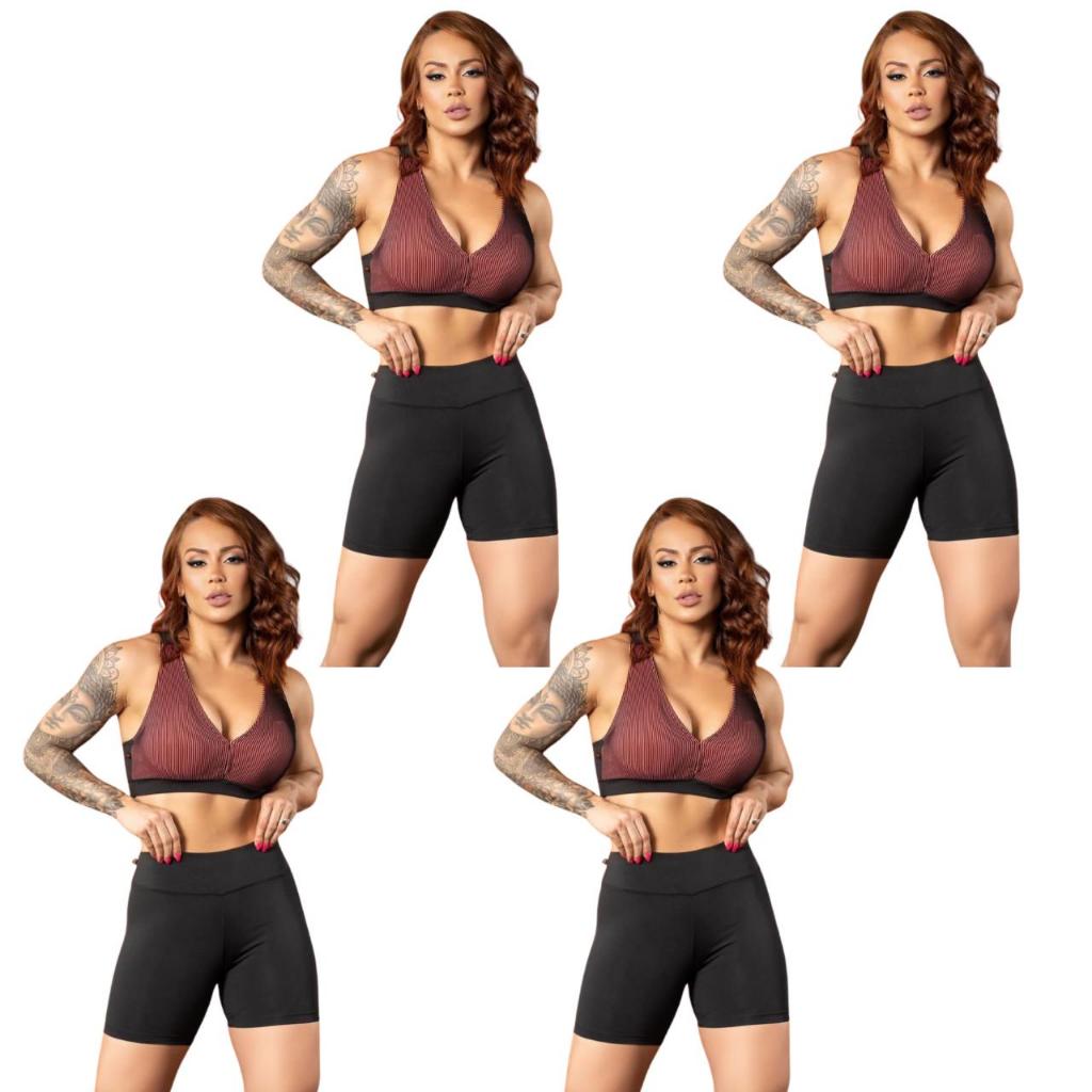 Kit 4 Bermuda suplex Academia Feminino Fitness  Lisa Básica Meia Coxa Dança  Pilates Caminhada Esporte