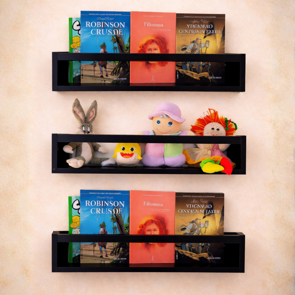Prateleiras Livros Revisteiros Estante Organizadora Brinquedos Pelúcias Nicho Livreiro MDF Preto