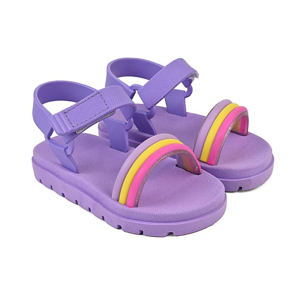 Sandália Infantil Menina Fecho Velcro Antiderrapante Solado Tratorado Arco-Iris Dia a Dia Escola