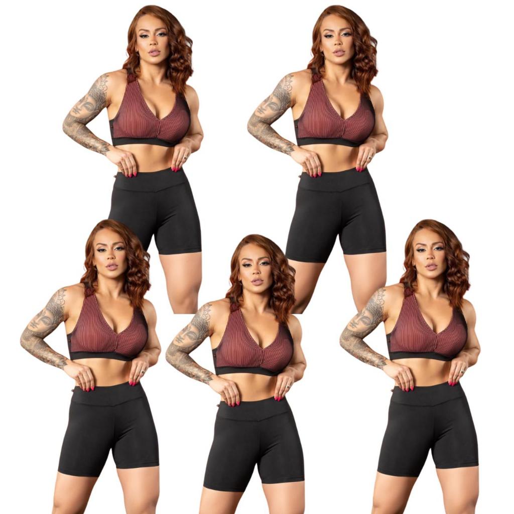 Kit 5 Bermuda suplex Academia Feminino Fitness  Lisa Básica Meia Coxa Dança  Pilates Caminhada Esporte