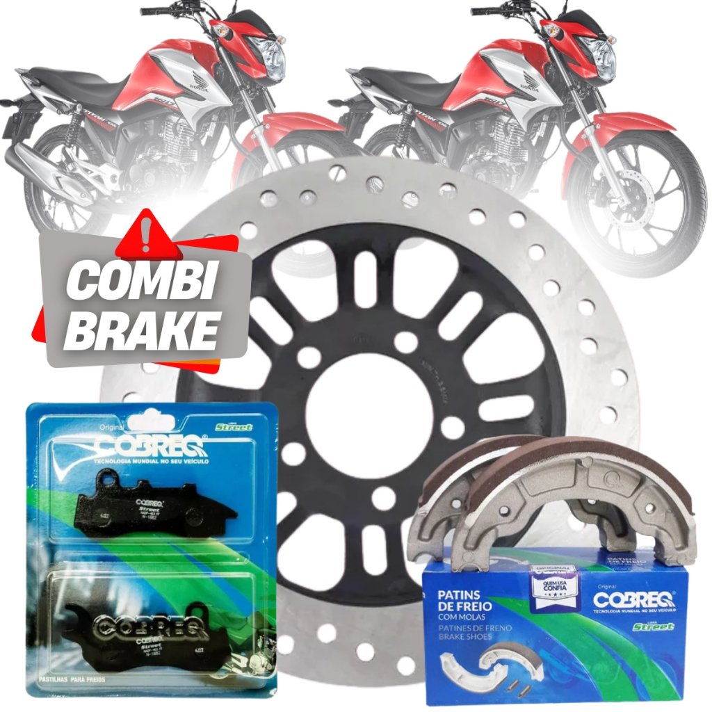 Disco de Freio Dianteiro Cg 160 Titan / Cg 160 Fan Combi Brake + Pastilhas e Lonas Cobreq