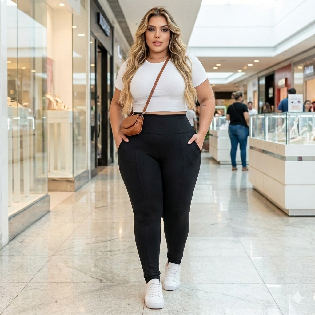 Legging Plus Size Com Bolso E Cós Alto Suplex Super Grossa Zero Transparência do 38 Até o 60 em Oferta na Shopee