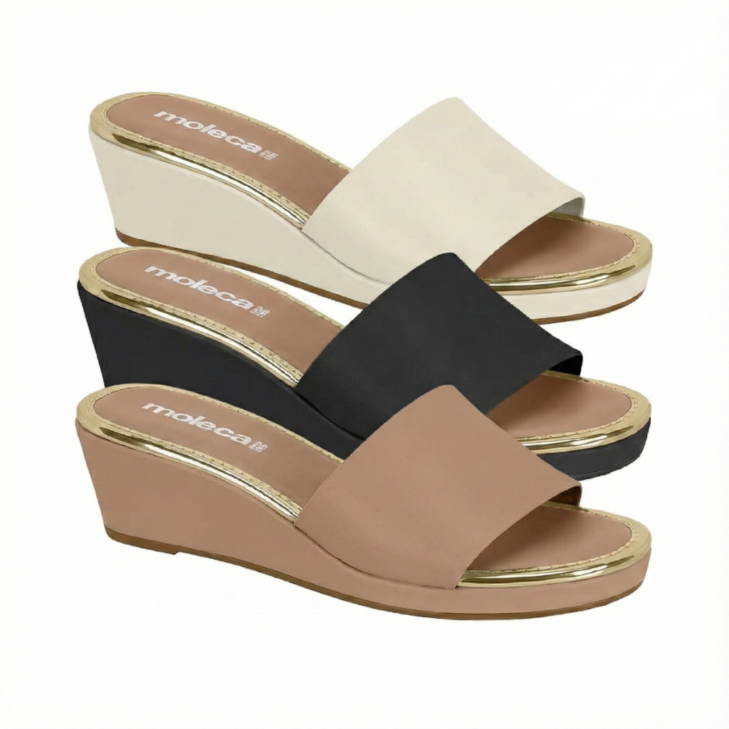 Tamanco Feminino Moleca Salto Médio Anabela Casual Estiloso Slide Confortável Moderno Elegante em Oferta na Shopee