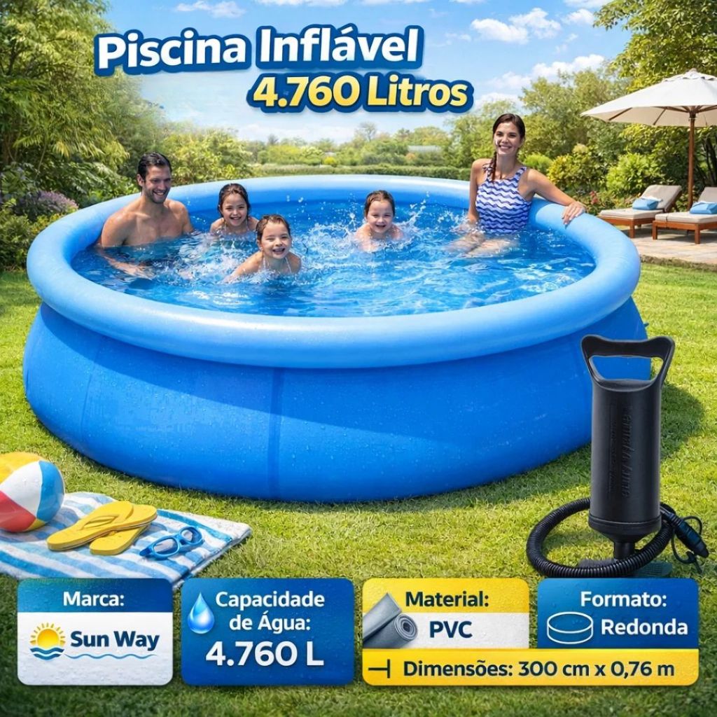 Piscina Inflável 4760L Redonda Com Borda + Bomba inflável Diversão Garantida no Seu Quintal