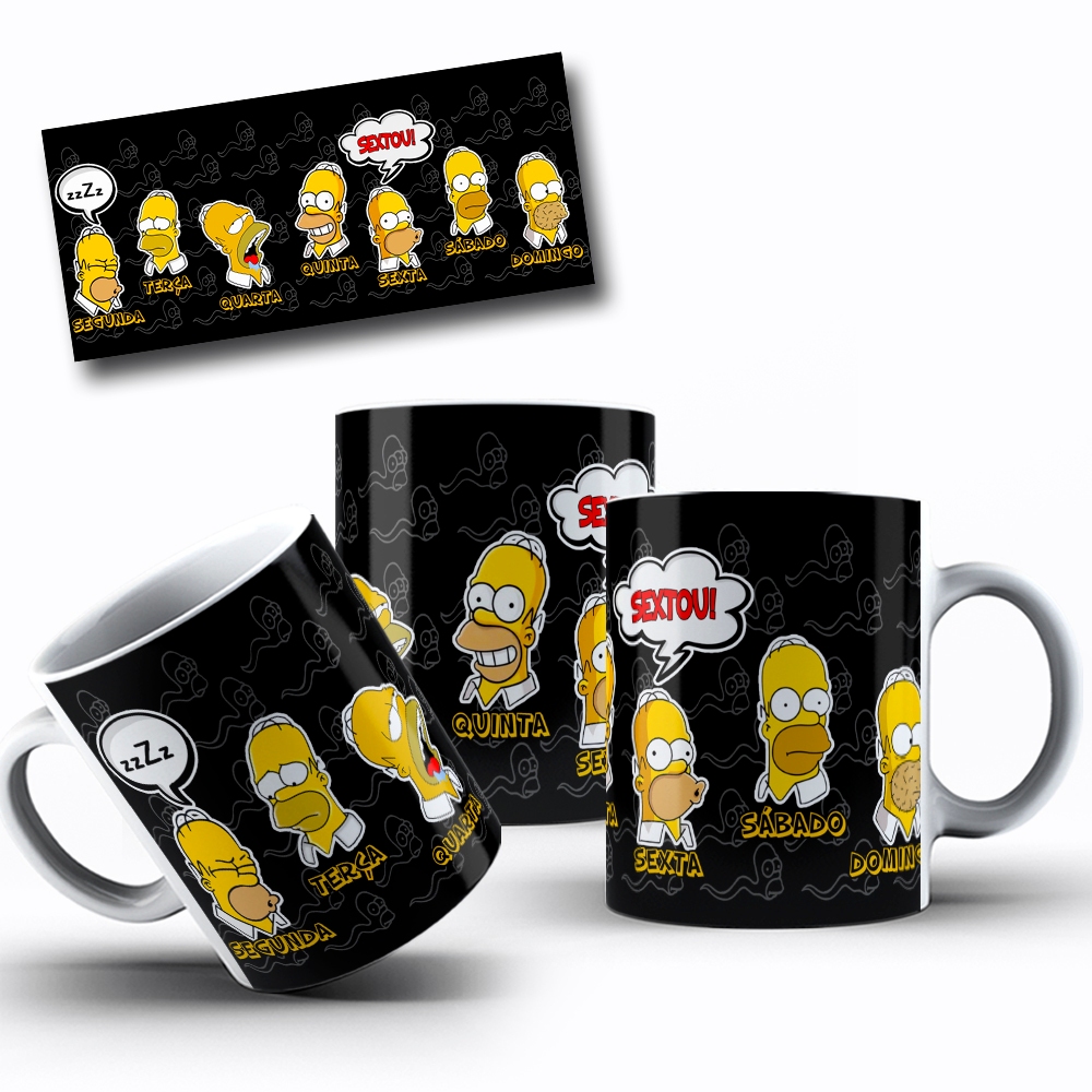 Caneca Homer Simpson Os Simpsons Dias da Semana Sextou Humor - Cerâmica 325ml Presente Meme