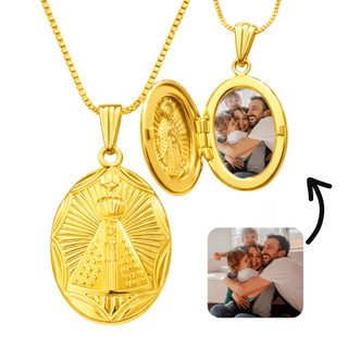 Colar Relicário Nossa Senhora Com Duas Fotos Feminino, Presente, lembrança