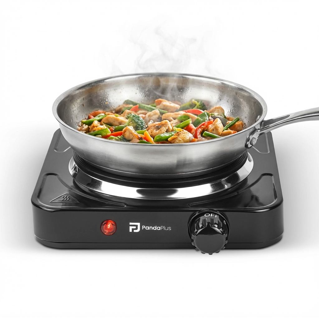 Imagem Fogão Elétrico 1 Boca Portátil Fogareiro Cooktop de Mesa Camping Potência 1000W Até 600ºC Automático