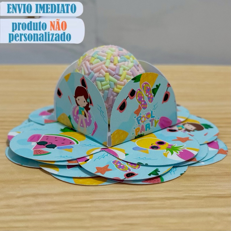 Forminha Personalizada para Docinho Pool Party Festa na Piscina Forminha temática para Brigadeiro festa aniversário