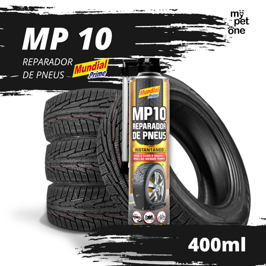 Reparador de Pneus MP10 Veda Furos Instantâneo 400ml Mundial Prime em Oferta na Shopee