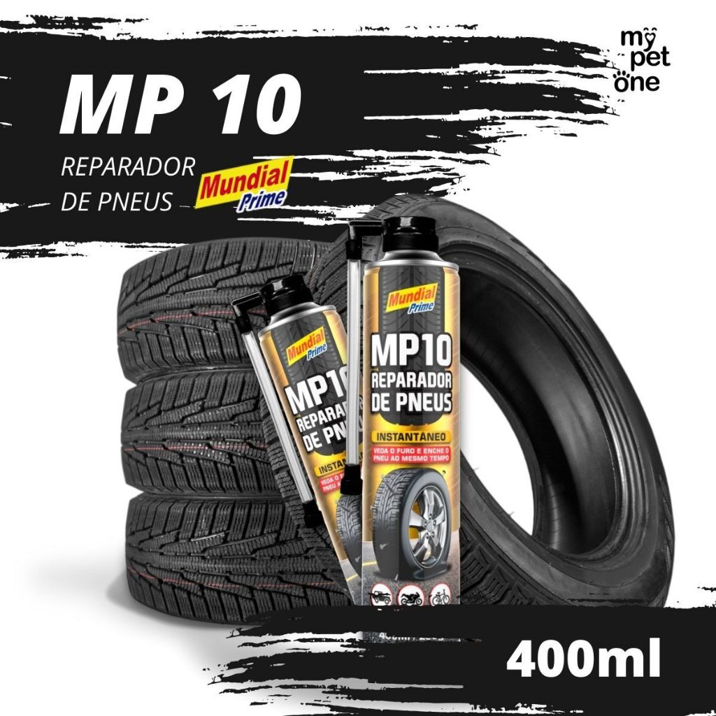 Kit 2 Reparador de Pneus MP10 Veda Furos Instantâneo 400ml Mundial Prime em Oferta na Shopee