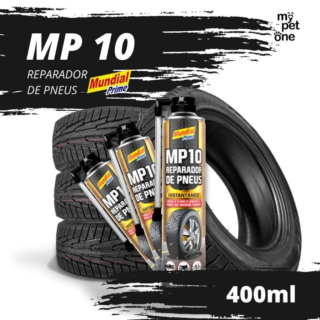 Kit 3 Reparador de Pneus MP10 Veda Furos Instantâneo 400ml Mundial Prime em Oferta na Shopee