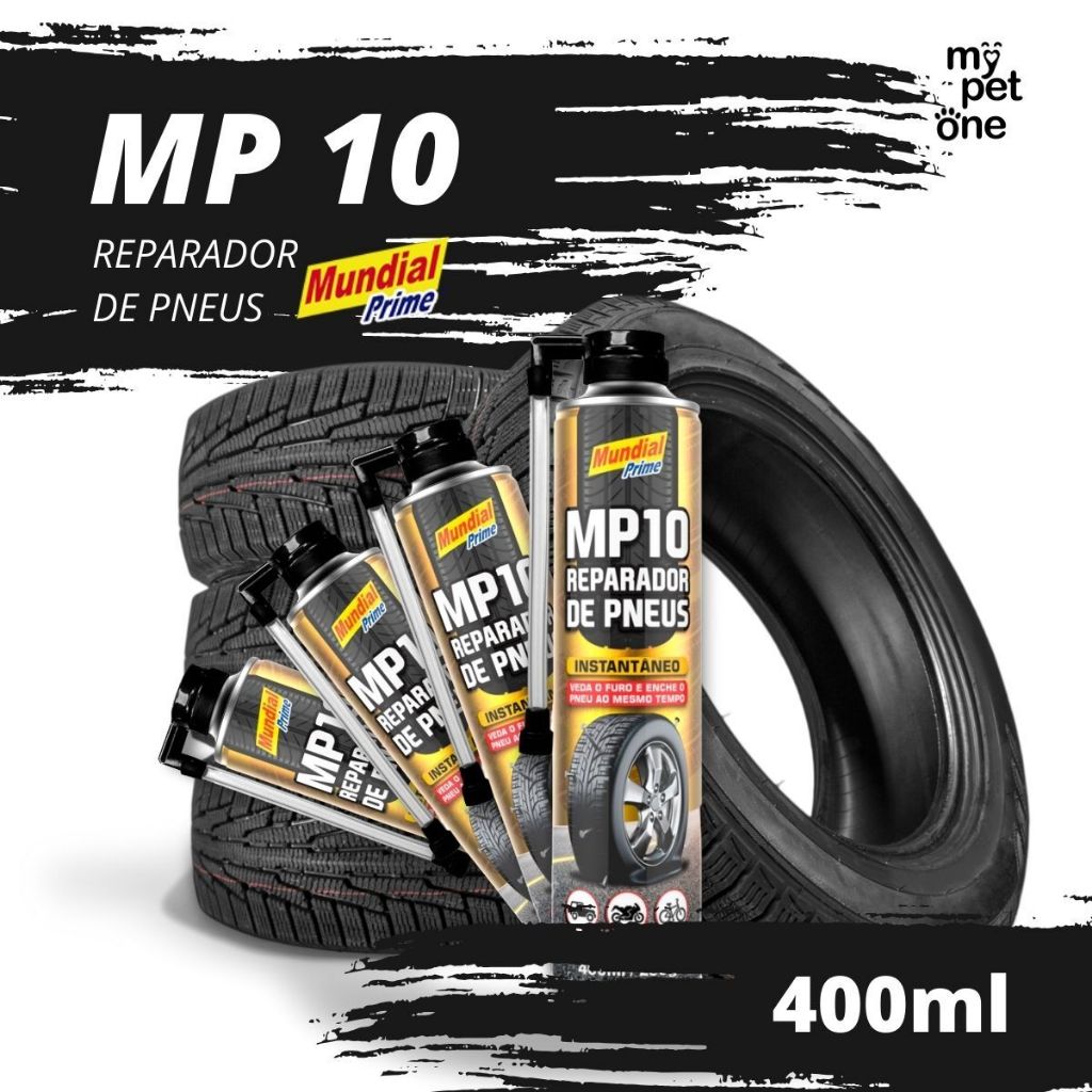 Kit 4 Reparador de Pneus MP10 Veda Furos Instantâneo 400ml Mundial Prime em Oferta na Shopee