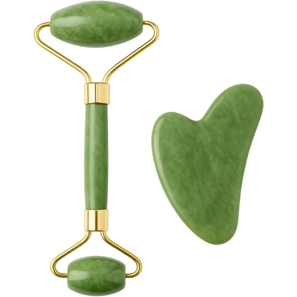 Kit Pedra Jade Roller Facial + Gua Sha | Massagem Facial | Skincare Natural