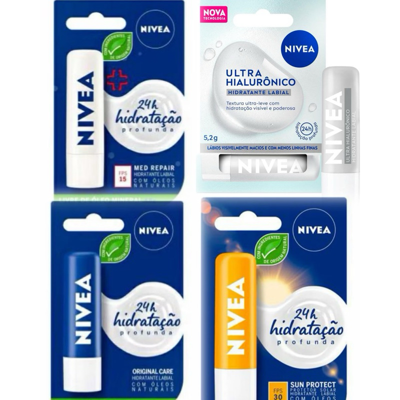 Nivea Hidratante Labial Sem Cor 4,8g | Med Repair | Sun Protect FPS 30 | Original Care | Proteção Solar Incolor