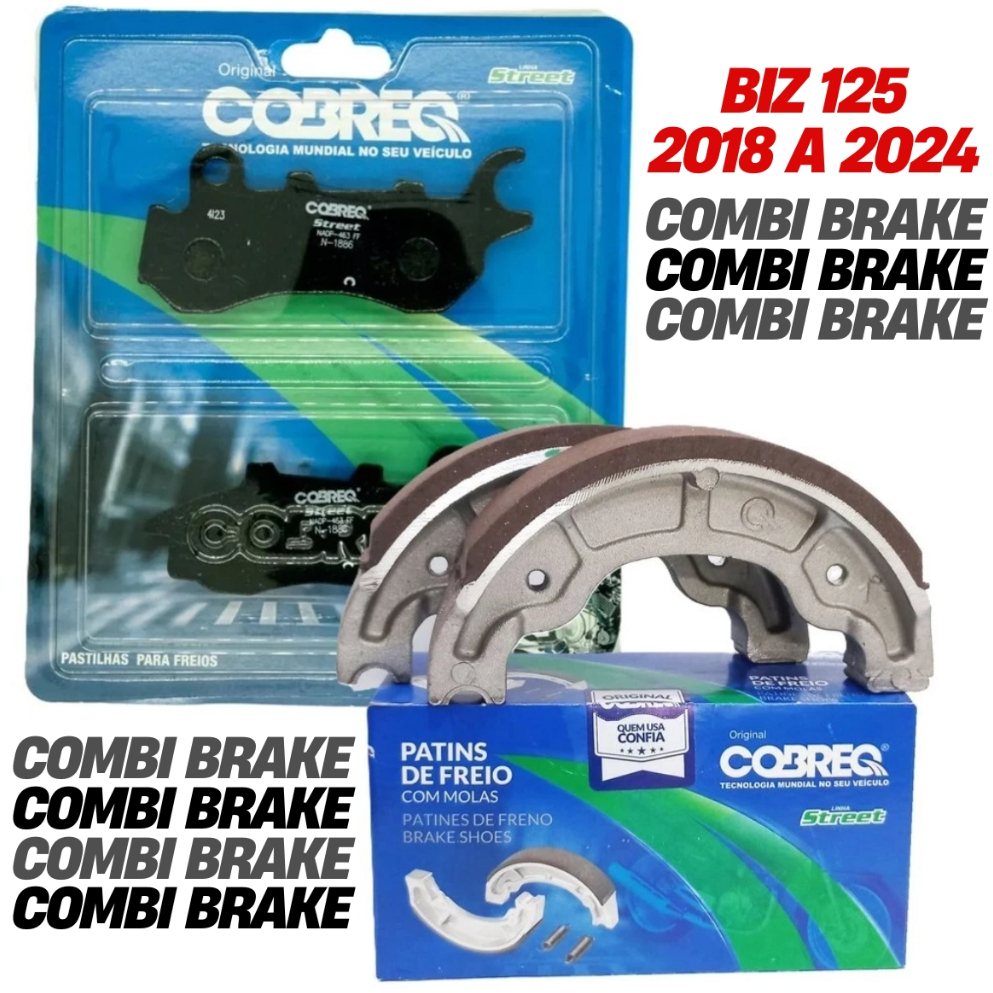 Kit Pastilhas e Lonas de Freio Biz 125 Combi Brake 2018-2024 Cobreq