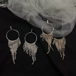 Brincos Femininos de Argola com Franjas de Strass – Longos, Brilhantes, Luxo para Festa