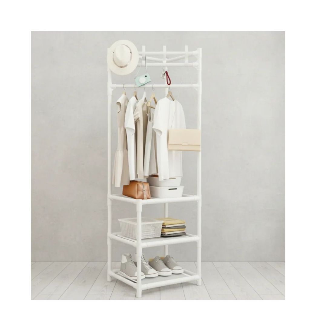 Cabideiro Arara de Canto Vertical Roupas e Sapatos 3 Prateleiras TM2-302 em Oferta na Shopee