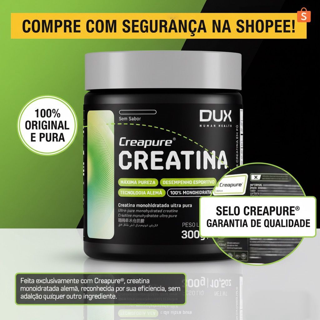 Creatina DUX 300g - 100% Pura com  SELO CREAPURE Reconhecido pela ANVISA em Oferta na Shopee