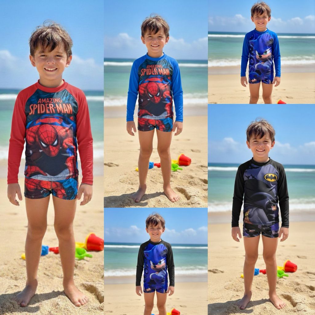 Conjunto Praia Infantil UV Menino Personagens Blusa UV Manga Longa + Sunga em Oferta na Shopee