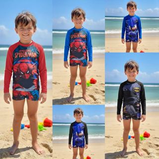 Conjunto Praia Infantil UV Menino Personagens Blusa UV Manga Longa + Sunga em Oferta na Shopee