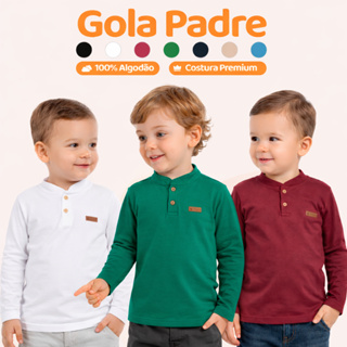 Camiseta Manga Longa Social Bebê Menino  Gola Padre Henley Casual Camisa Bebê Estiloso Masculino Premium Roupa de Bebê em Oferta na Shopee