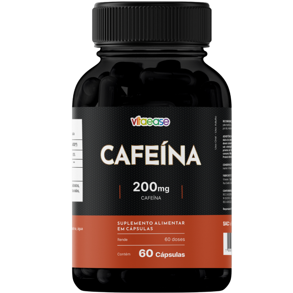 Cafeína 200 mg por Cápsula | Até 400 mg ao Dia | 60 Cápsulas | Vitaease
