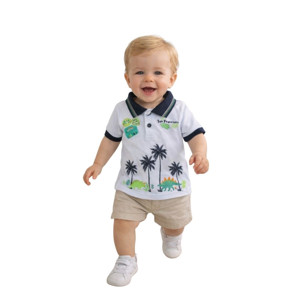 camisa camiseta polo bebe menino floresta com dinos 100% algodão macia várias cores tamanhos P a G