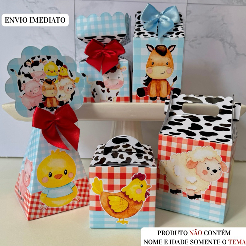Caixinhas Personalizadas Fazendinha Vermelha Azul \ Festa \ Lembrancinha\Aniversário\Pegue e Monte \Mimo\Pronta Entrega