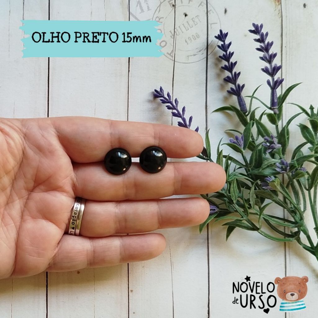 Olho preto 15mm (05 pares) para Amigurumi/Crochê em Oferta na Shopee