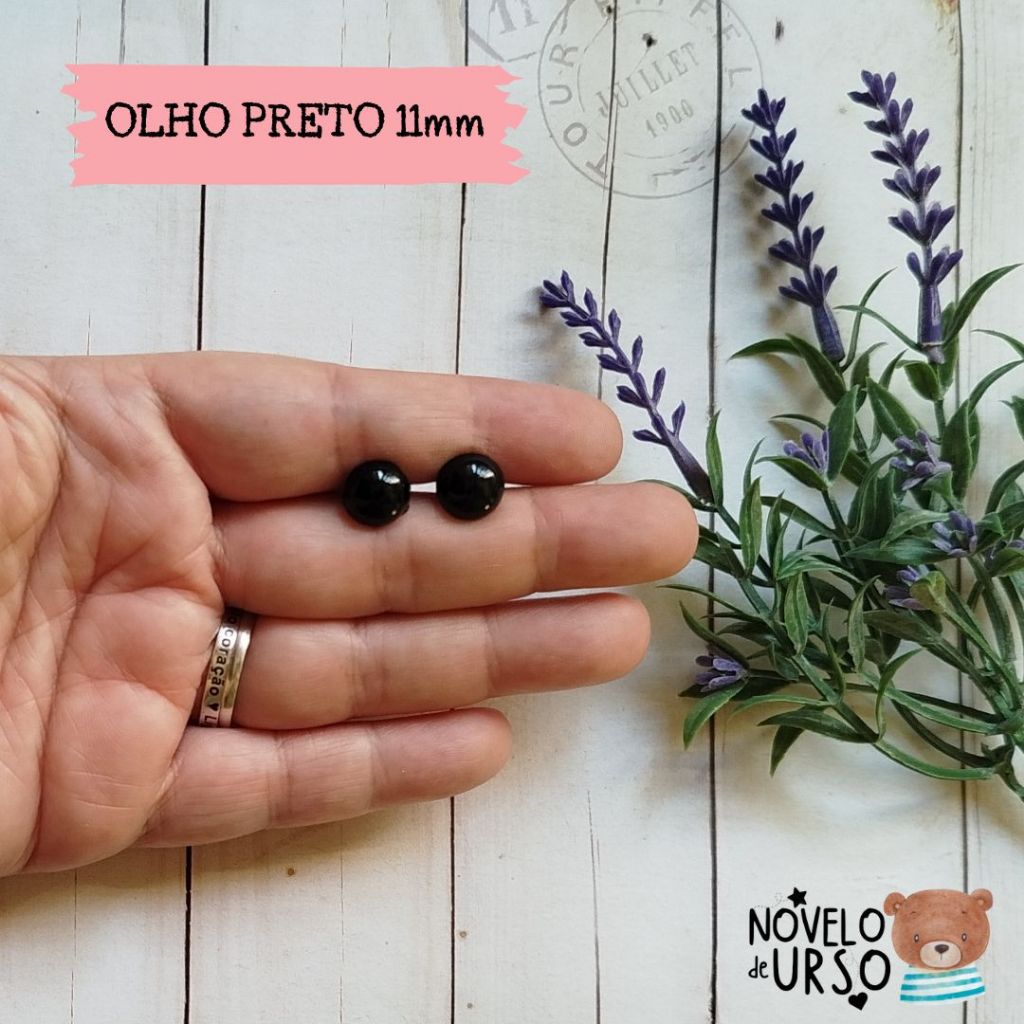 Olho preto 11mm (05 ou 10 pares) para Amigurumi/Crochê