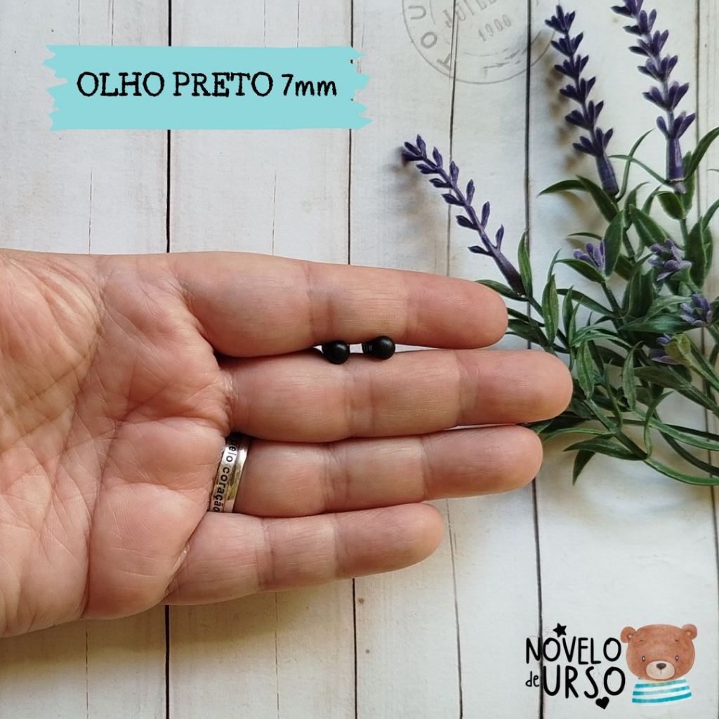 Olho preto 7mm (05 ou 10 pares) para Amigurumi/Crochê